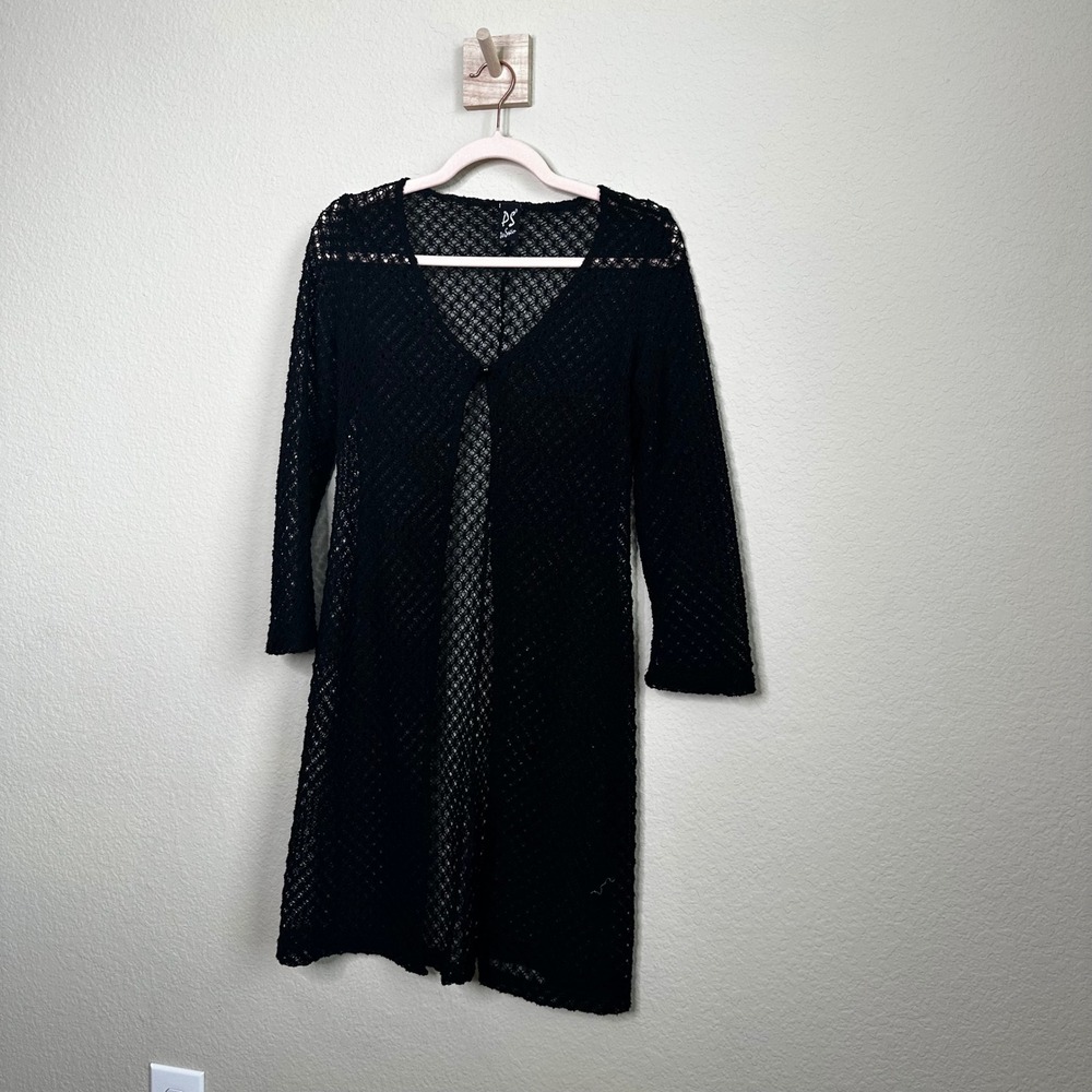 PS PerSeption Black Crochet Knit Longline Duster Cardigan Whimsigoth Boho Goth S